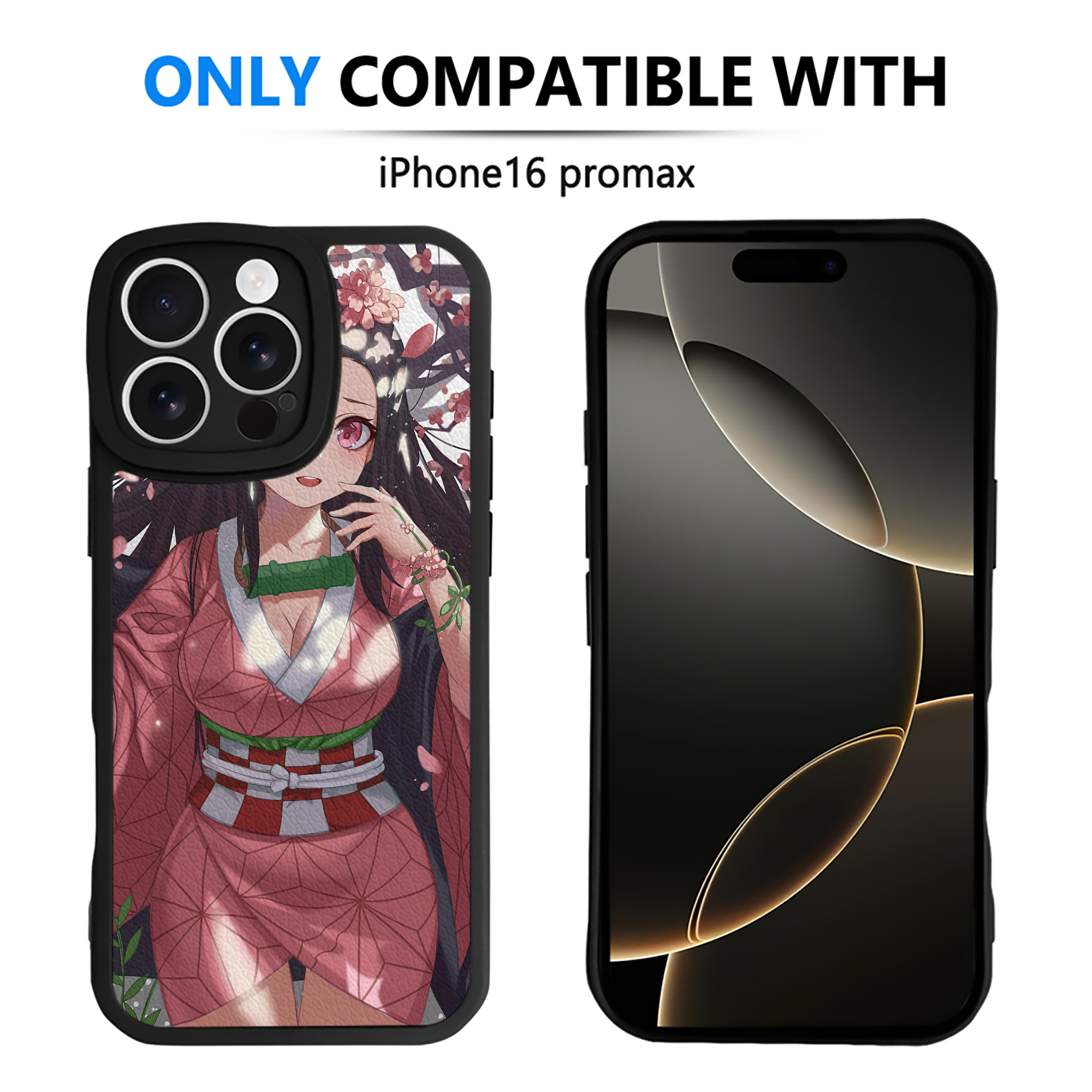 （画像用） 鬼滅の刃（きめつのやいば）竈門 禰󠄀豆子／かまど ねずこ Kamado Nezuko 【iPhone 16シリーズ対応】シリコンスマホケース（レザー調） 材質：シリコン